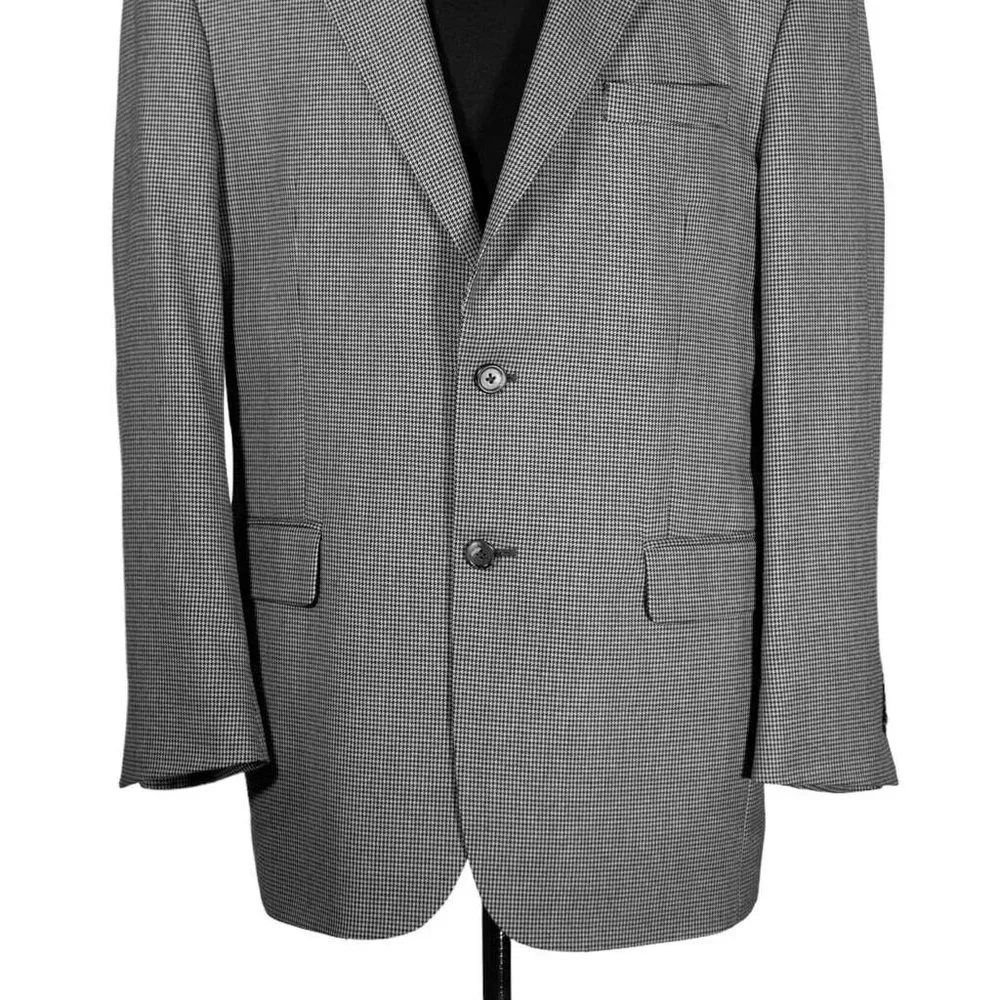 Jos. A. Bank Mens Blazer Gray Black Check Wool Lined Suit Jacket Sport Coat 40R